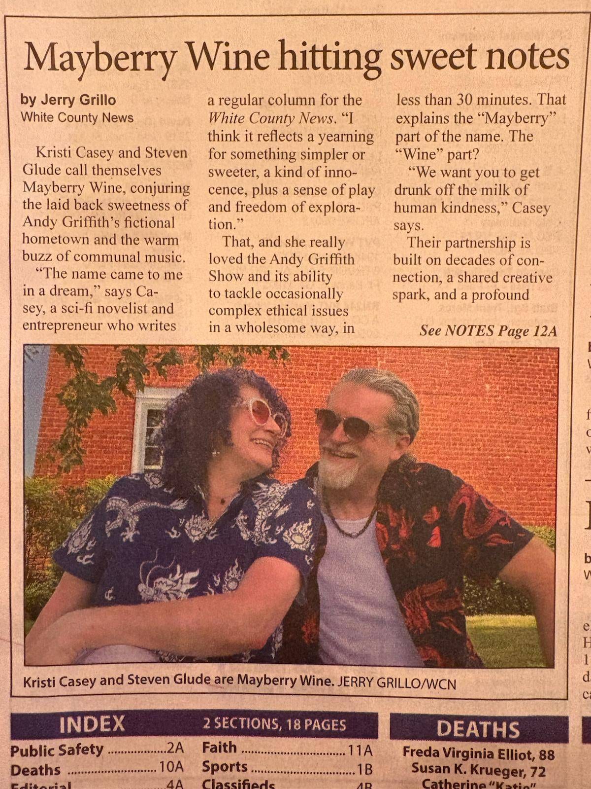 The White County News article about Mayberry Wine